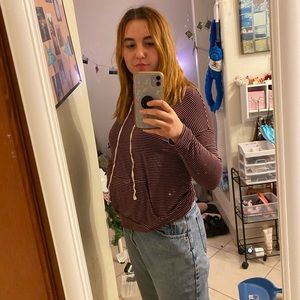 Trendy red and white striped hoodie